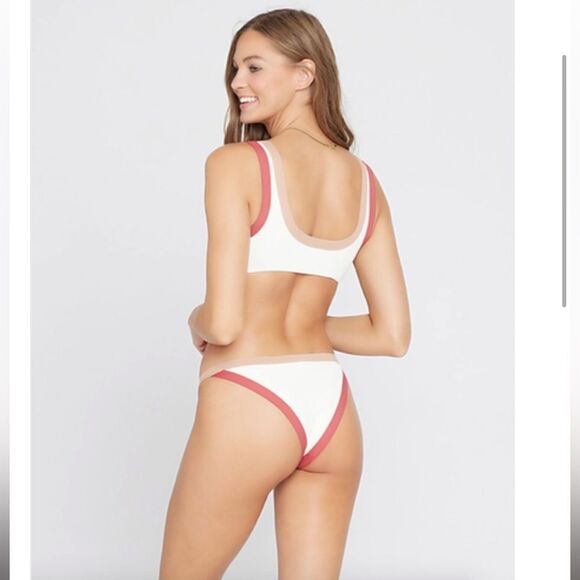 L*SPACE Vacay Ribbed Classic Bikini Bottoms Cream Colorblock Red Tan Size XS New - Picture 5 of 11